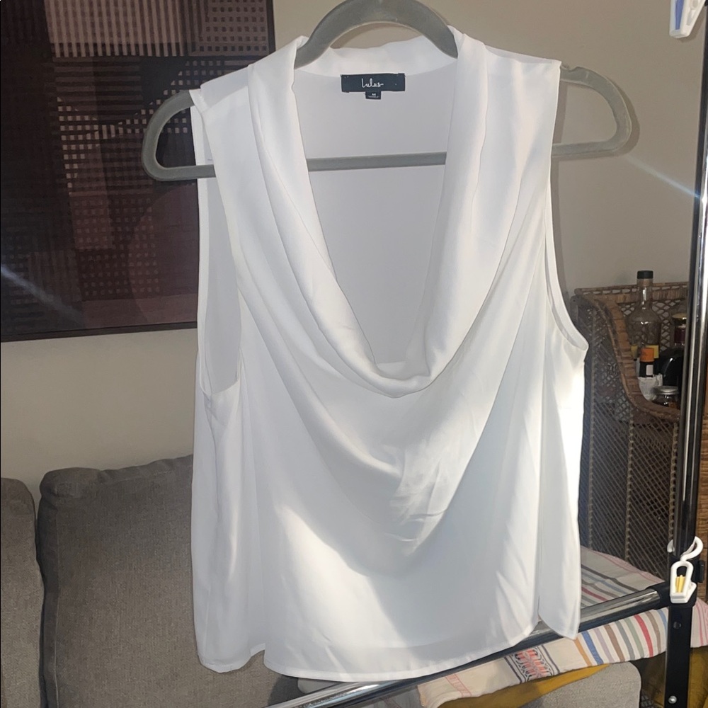 Lulu's Elegant White Drape Blouse